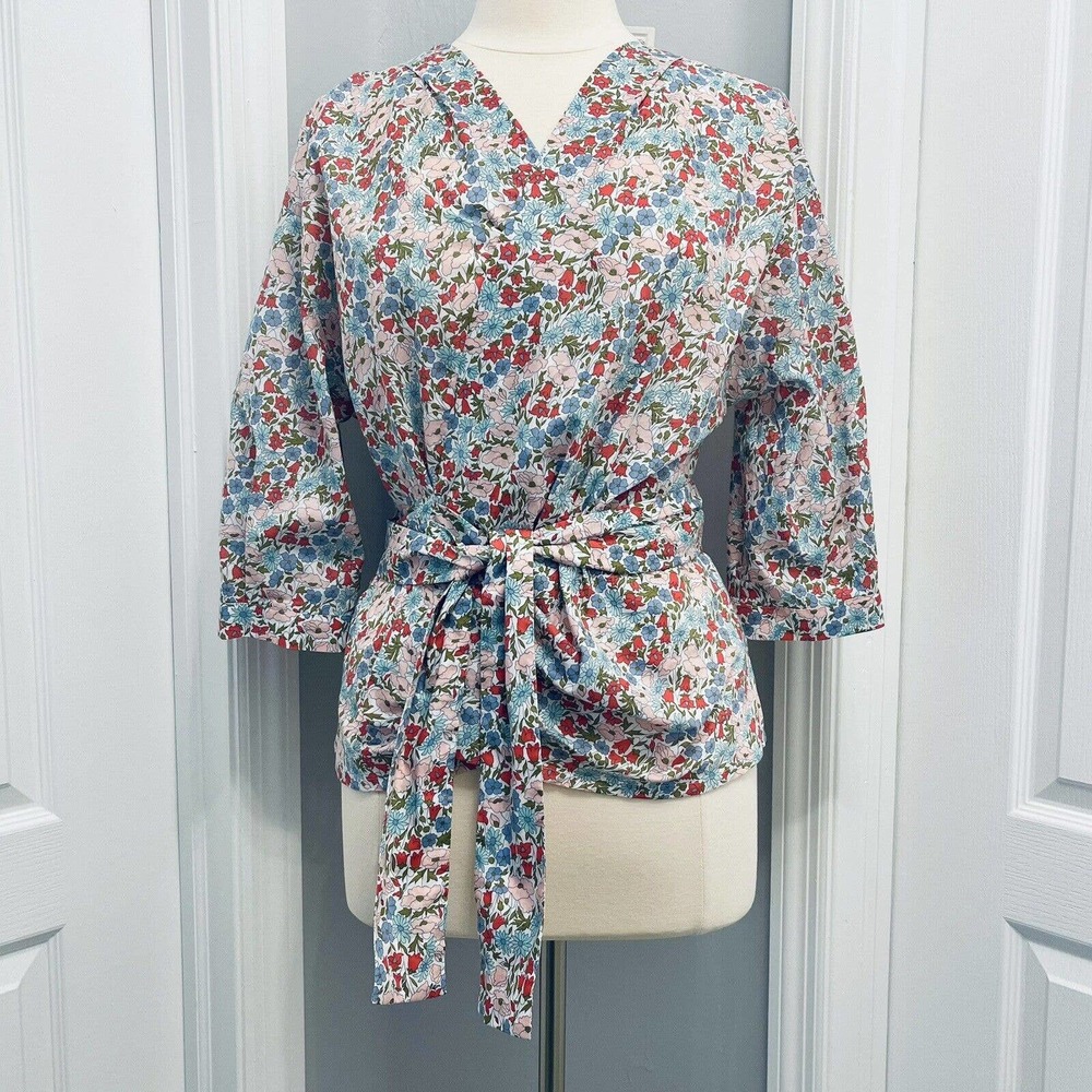 Bagutta Charlotte Floral Wrap Top Blouse Asian 100% Cotton Women’s 8 Italy EUC - Picture 4 of 15
